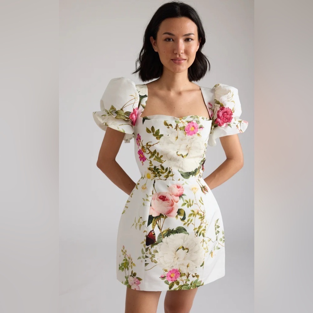 Damaris Bailey Rose Mini Dress Faille Wedding White Floral‎ XL NWT